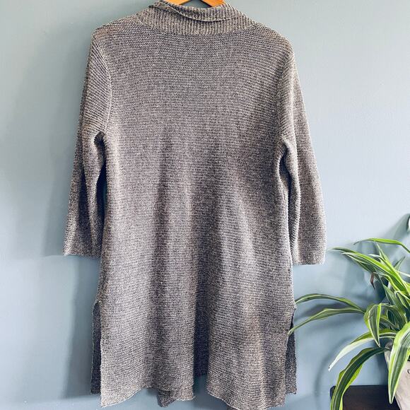 Eileen Fisher Linen Long Line Cardigan M Tan Duster Open Front Sweater Lagenlook - Picture 3 of 6